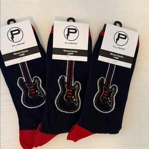 Men's Guitar Design Socks - Red and Navy